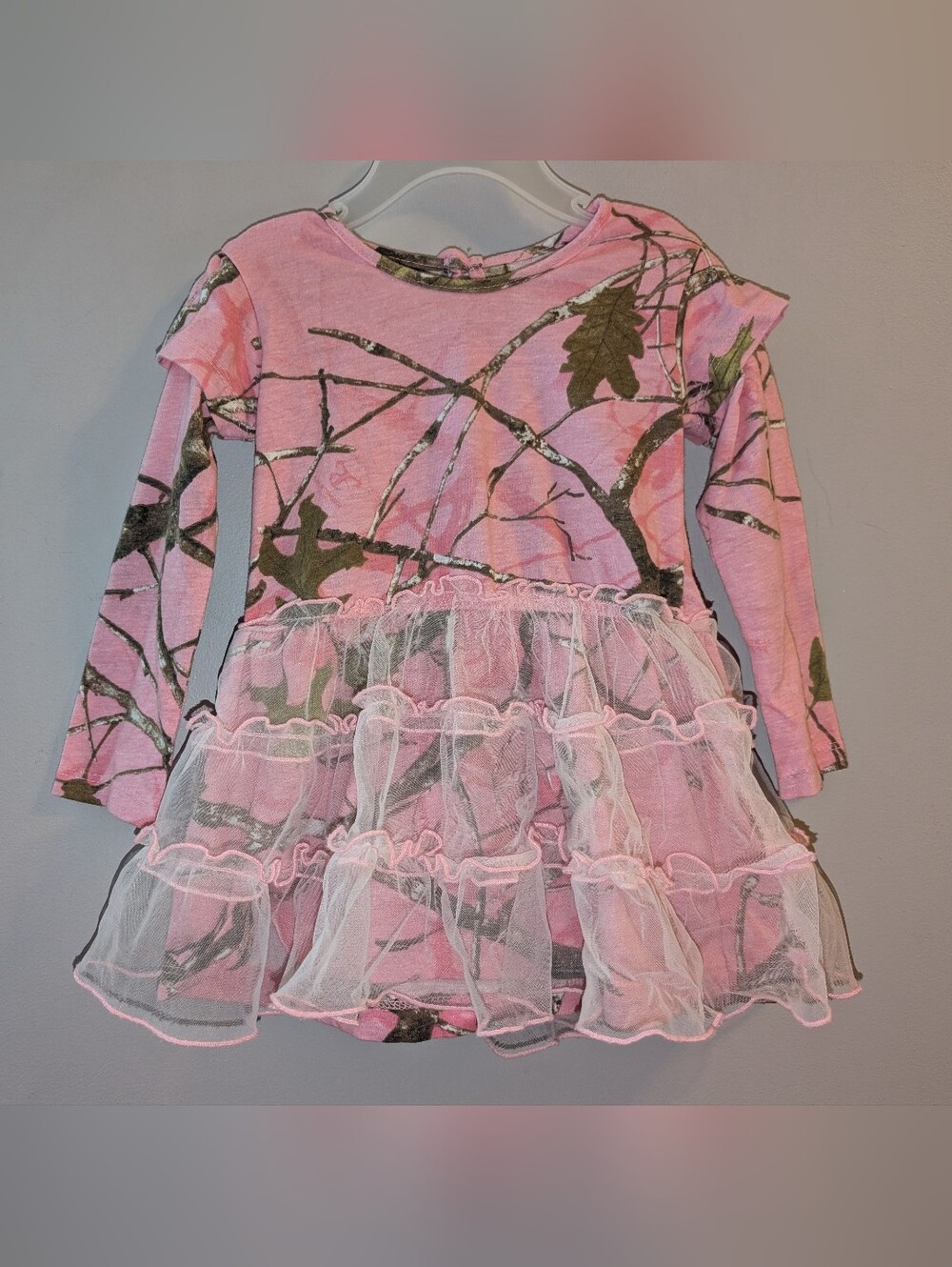 TrueTimber Camo Pink Toddler Girls' Camouflage Long-Sleeve Ruffle Dress 18 Month
